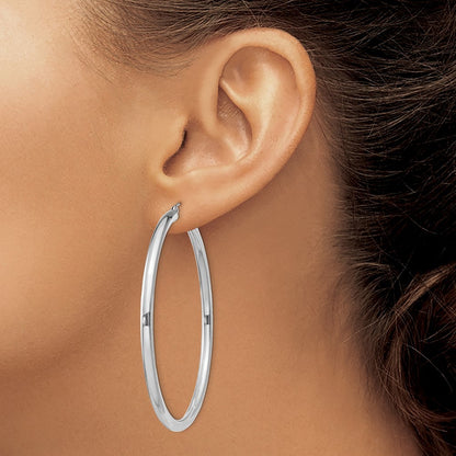 Sterling Silver Rhodium-plated 3mm Round Hoop Earrings