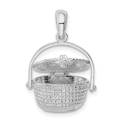Sterling Silver Rhodium-Plated Polished 3D Nantucket Basket Pendant