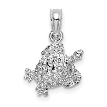 14K White Gold Textured Sea Turtle Charm Pendant