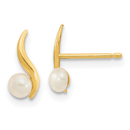 14k Yellow Gold Polished 3.25mm Freshwater Cultured Pearl Stud Earrings