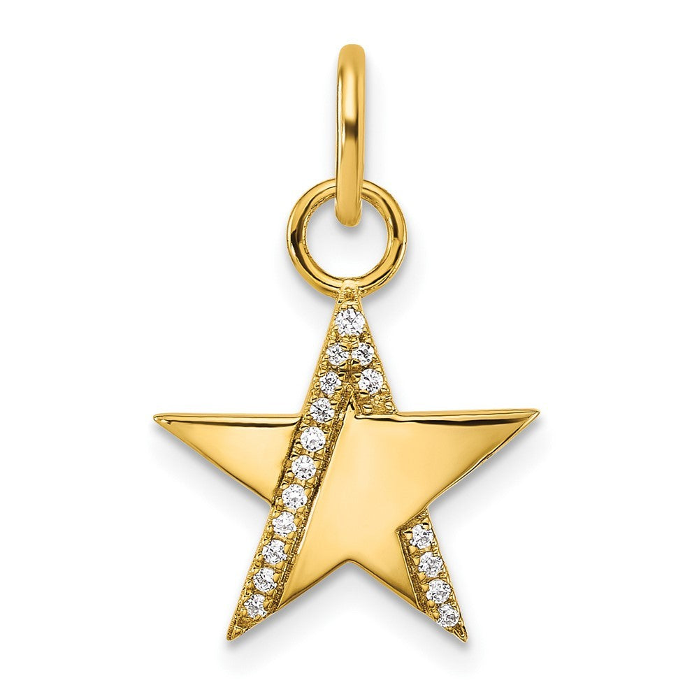 14k Yellow Gold Polished 1/15 carat Diamond Star Charm
