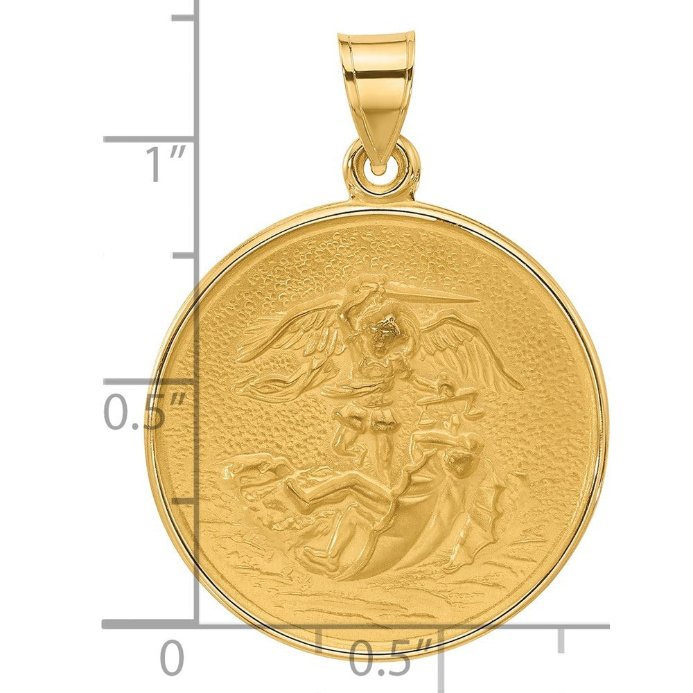 14k Yellow Gold Polished and Satin Solid St. Michael Medal