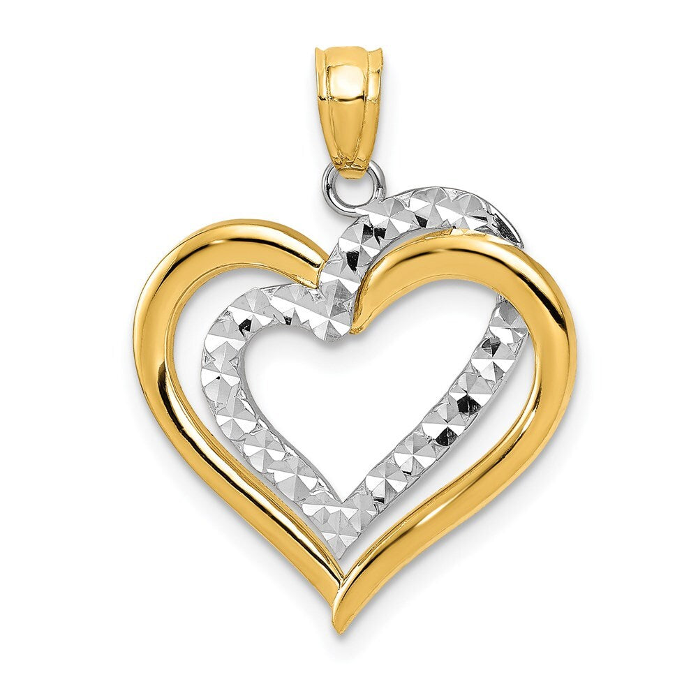 14k Two-tone Gold Polished Diamond-cut Intertwined Hearts Pendant