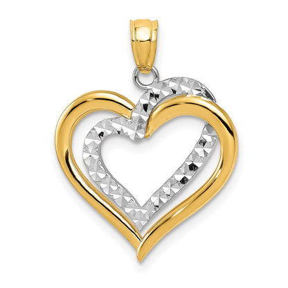 14k Two-tone Gold Polished Diamond-cut Intertwined Hearts Pendant