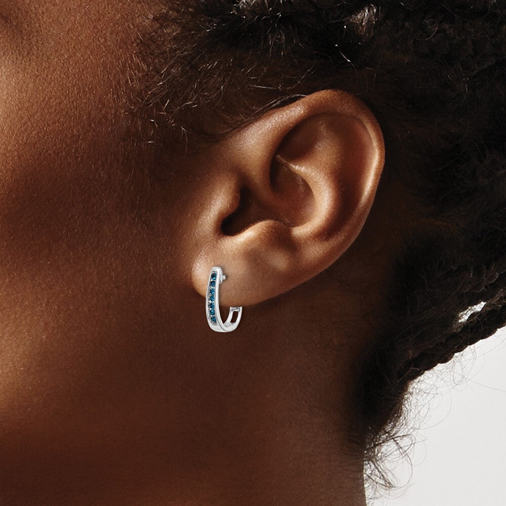 14k White Gold Diamond 3mm Hinged Hoop Earrings