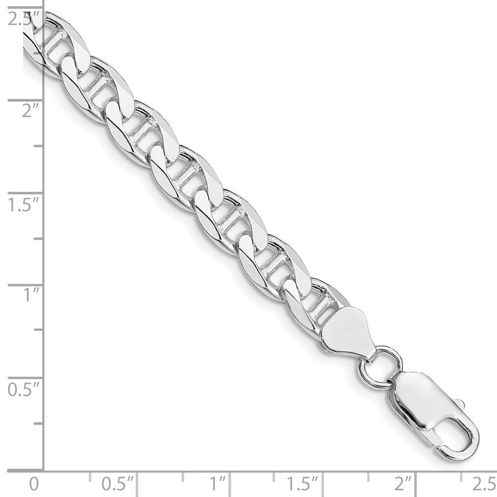 Sterling Silver Rhodium-plated 7.4mm Diamond-Cut Flat Anchor Curb Chain Bracelet