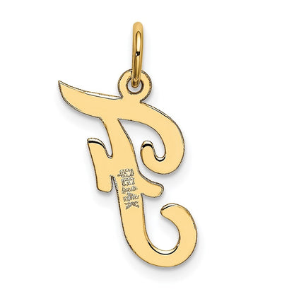 14k Yellow Gold Medium Script Letter F Initial Charm Pendant for Women