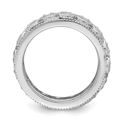 Sterling Silver Rhod-pltd Triple Band Blue/White/Clear Circle Center Ring Size 6