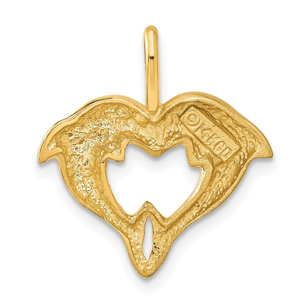 14k Yellow Gold Dolphin Heart Pendant for Women