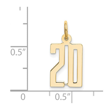 14k Yellow Gold Small Elongated Number 20 Charm Pendant for Women