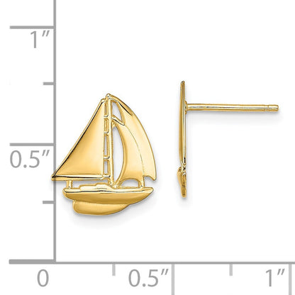 14k Yellow Gold Polished Sailboat Stud Earrings Gift for Women