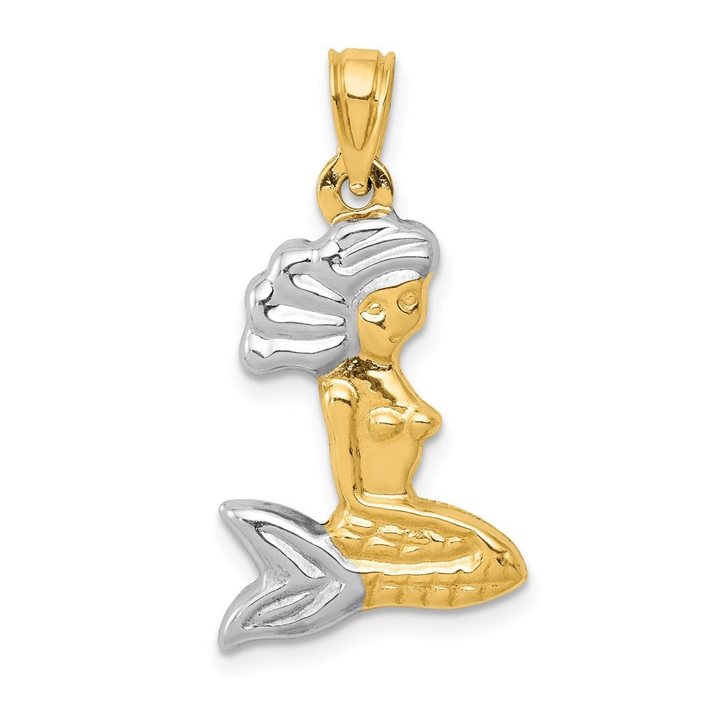 14k Yellow Gold with White Rhodium 3-D Mermaid Pendant