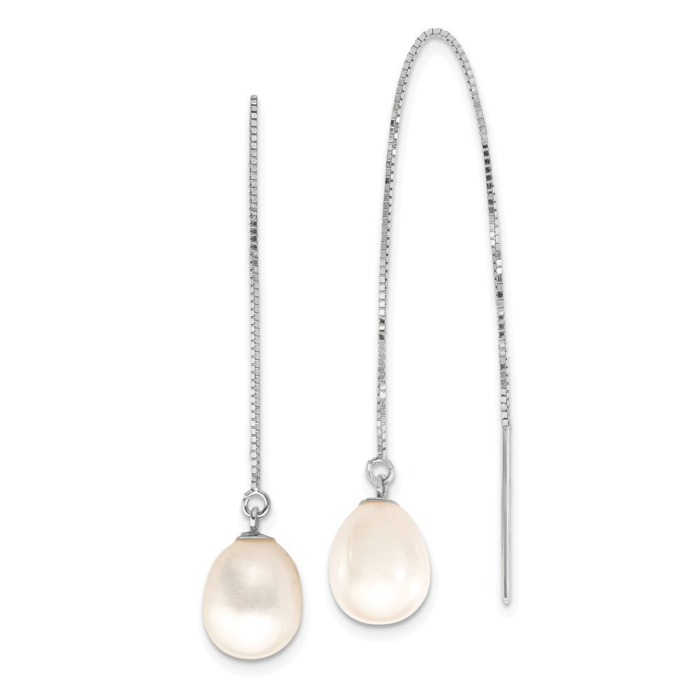 14k White Gold 6-8mm White Teardrop Freshwater Cultured Pearl Threader Earrings