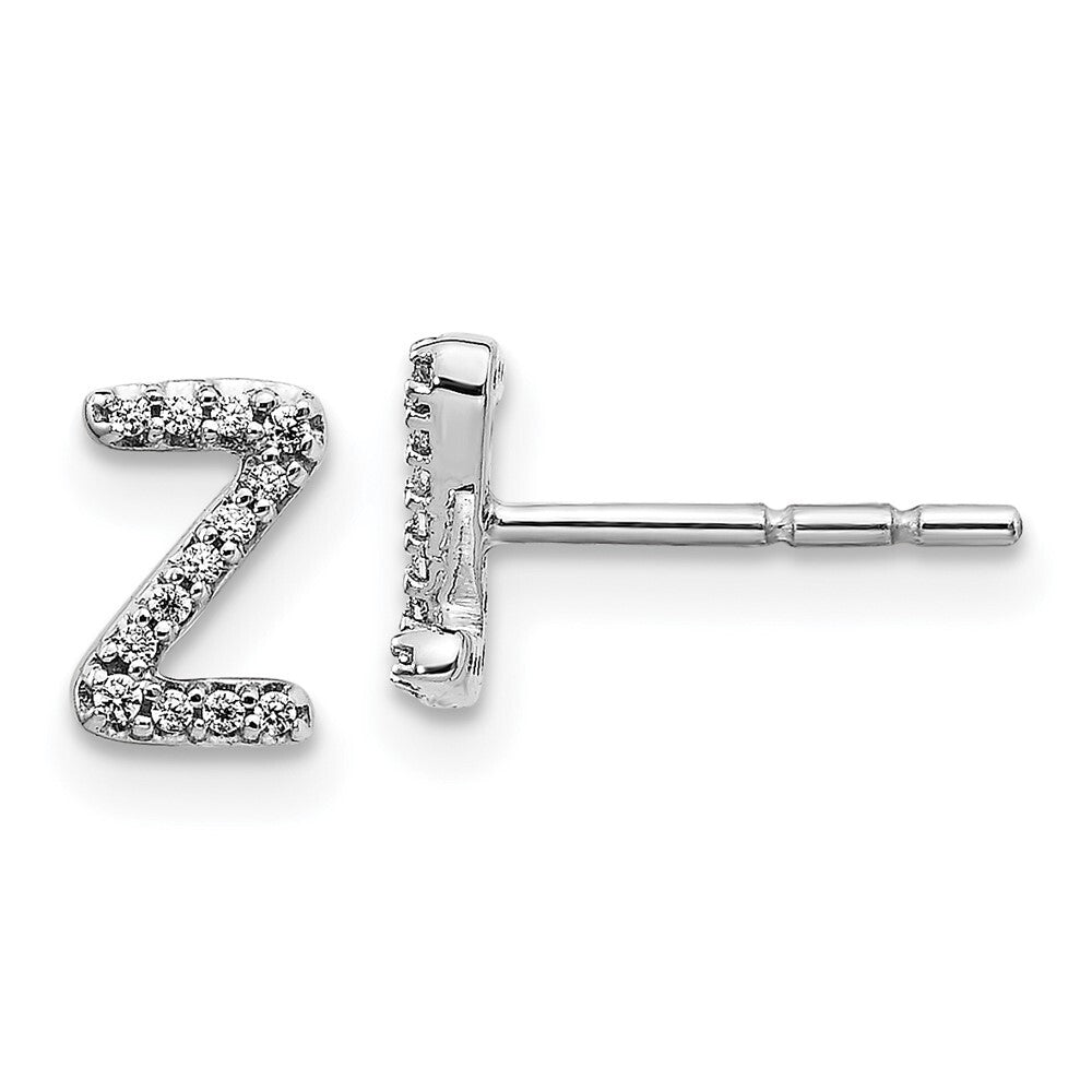 14k White Gold Diamond Initial Z Stud Earrings Gift for Women