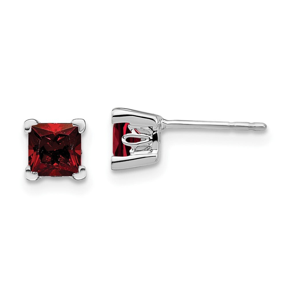 14k White Gold Square Garnet Stud Earrings Gift for Women