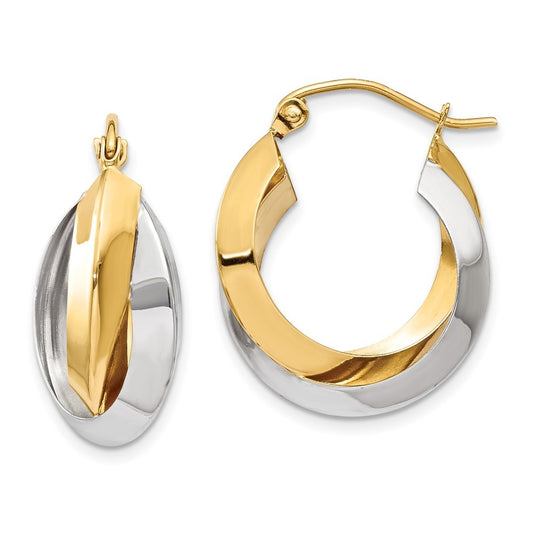 14k Two-tone Gold Polished Knife-edge Double Hoop Earrings