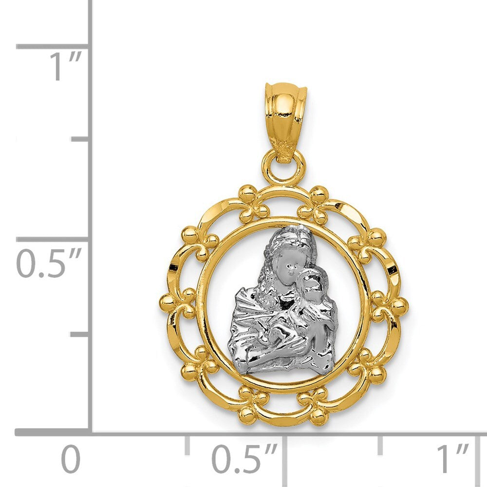 14k Yellow Gold Rhodium Mother Holding Baby Pendant for Women