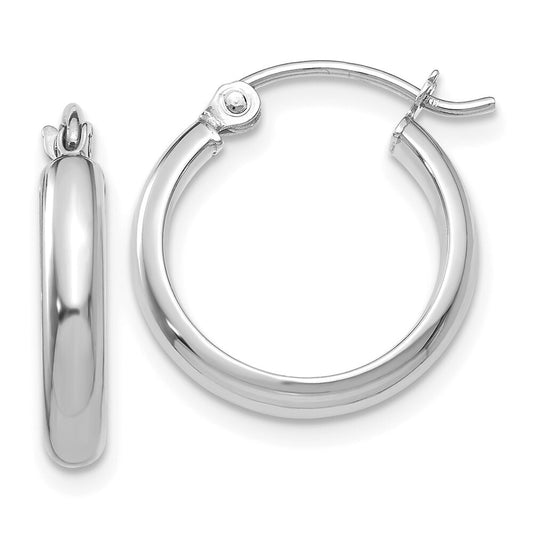 14k White Gold Round Tube Hoop Earrings Gift for Women
