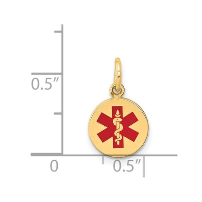 14k Yellow Gold 9.5mm Round Red Enameled Medical Jewelry Pendant