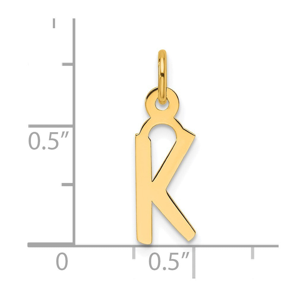 14k Yellow Gold Slanted Block Letter K Initial Charm Pendant for Women