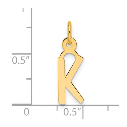 14k Yellow Gold Slanted Block Letter K Initial Charm Pendant for Women