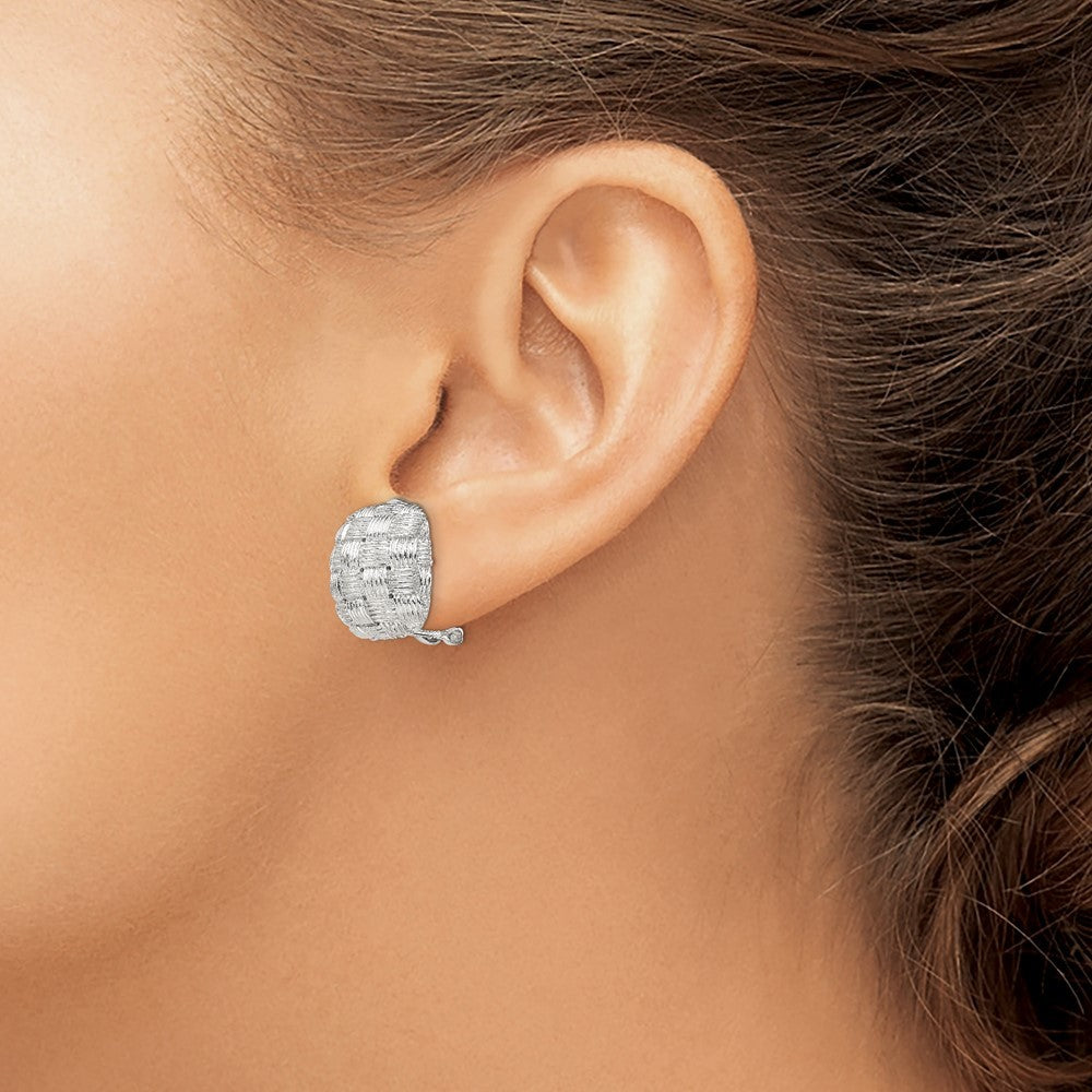 Sterling Silver Rhod-pltd Polished Woven Square Omega Back Earrings