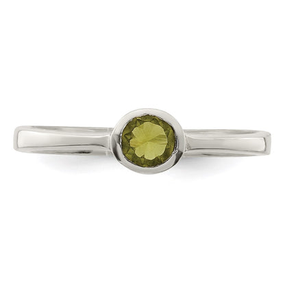 Sterling Silver Lime Green Round Bezel Cubic Zirconia Ring Size 8