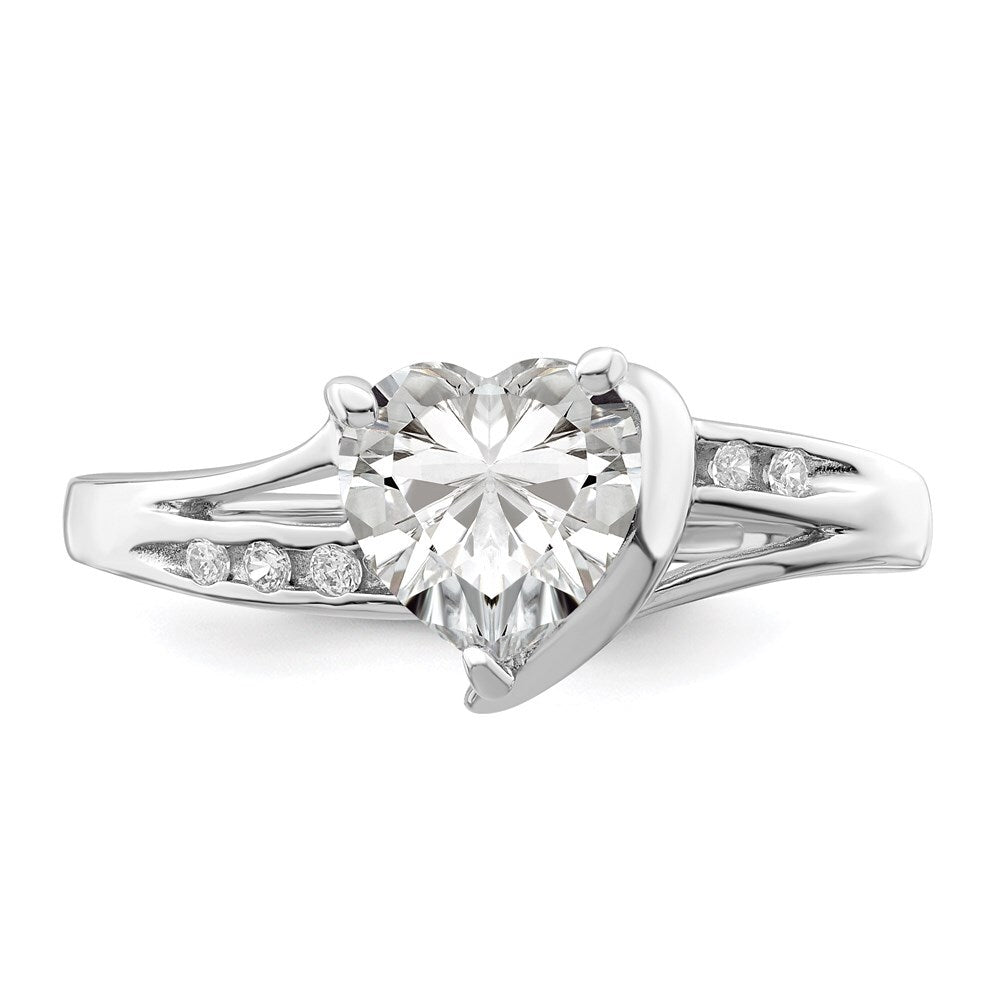 Sterling Silver Rhodium Plated Cubic Zirconia Heart Ring Size 6