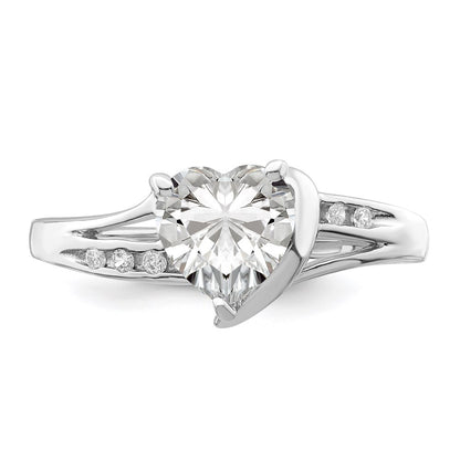 Sterling Silver Rhodium Plated Cubic Zirconia Heart Ring Size 6