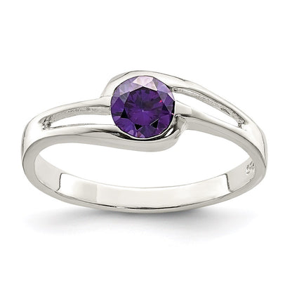 Sterling Silver Purple Round Bezel Cubic Zirconia Ring Size 8