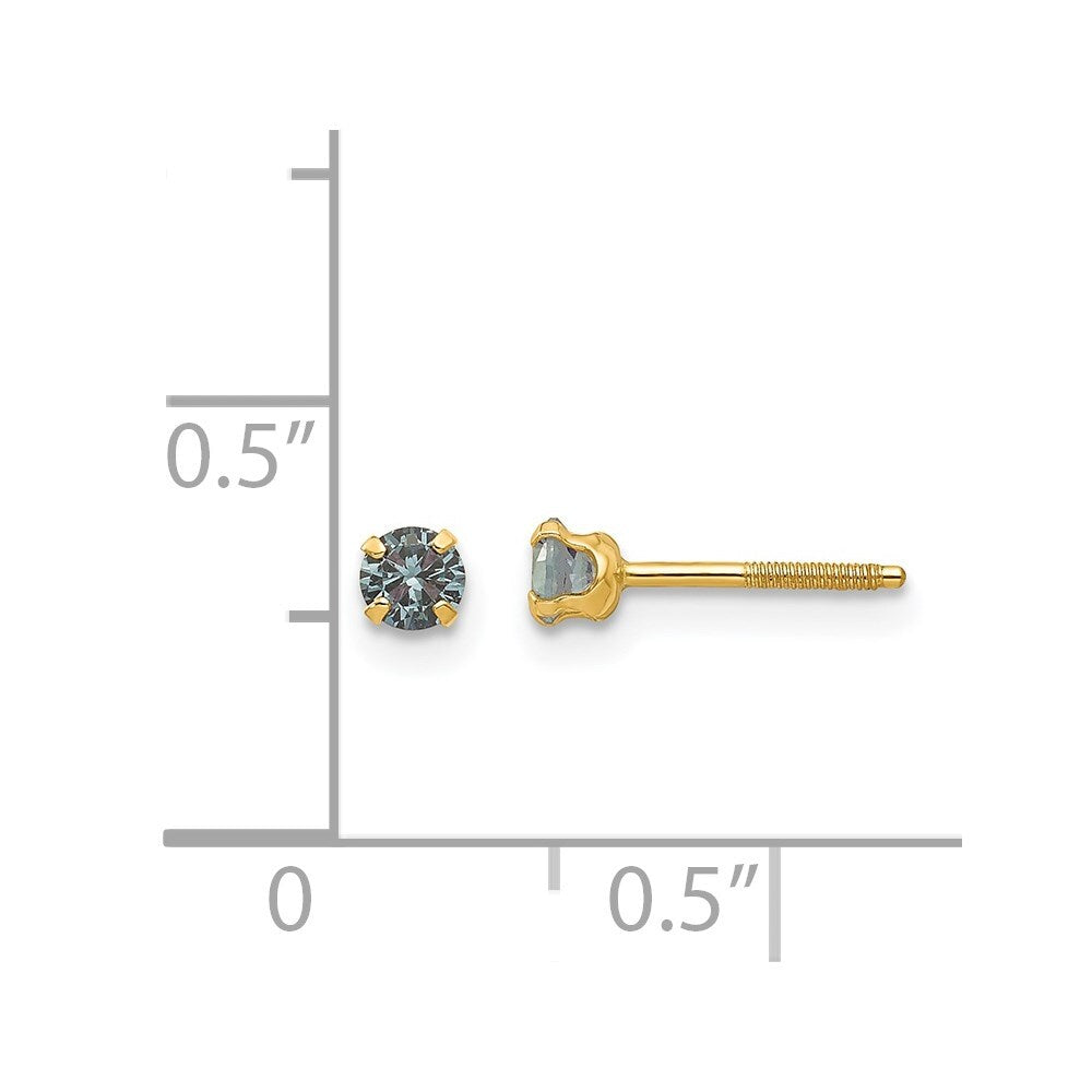 14k Yellow Gold 3mm Alexandrite Birthstone Stud Earrings (Jun) Gift for Women