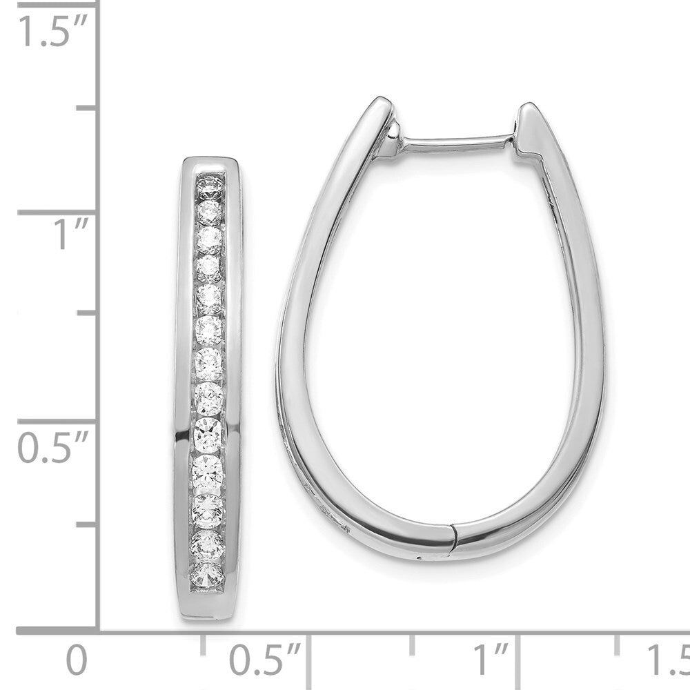 14k White Gold Diamond Oval Hinged Hoop Earrings