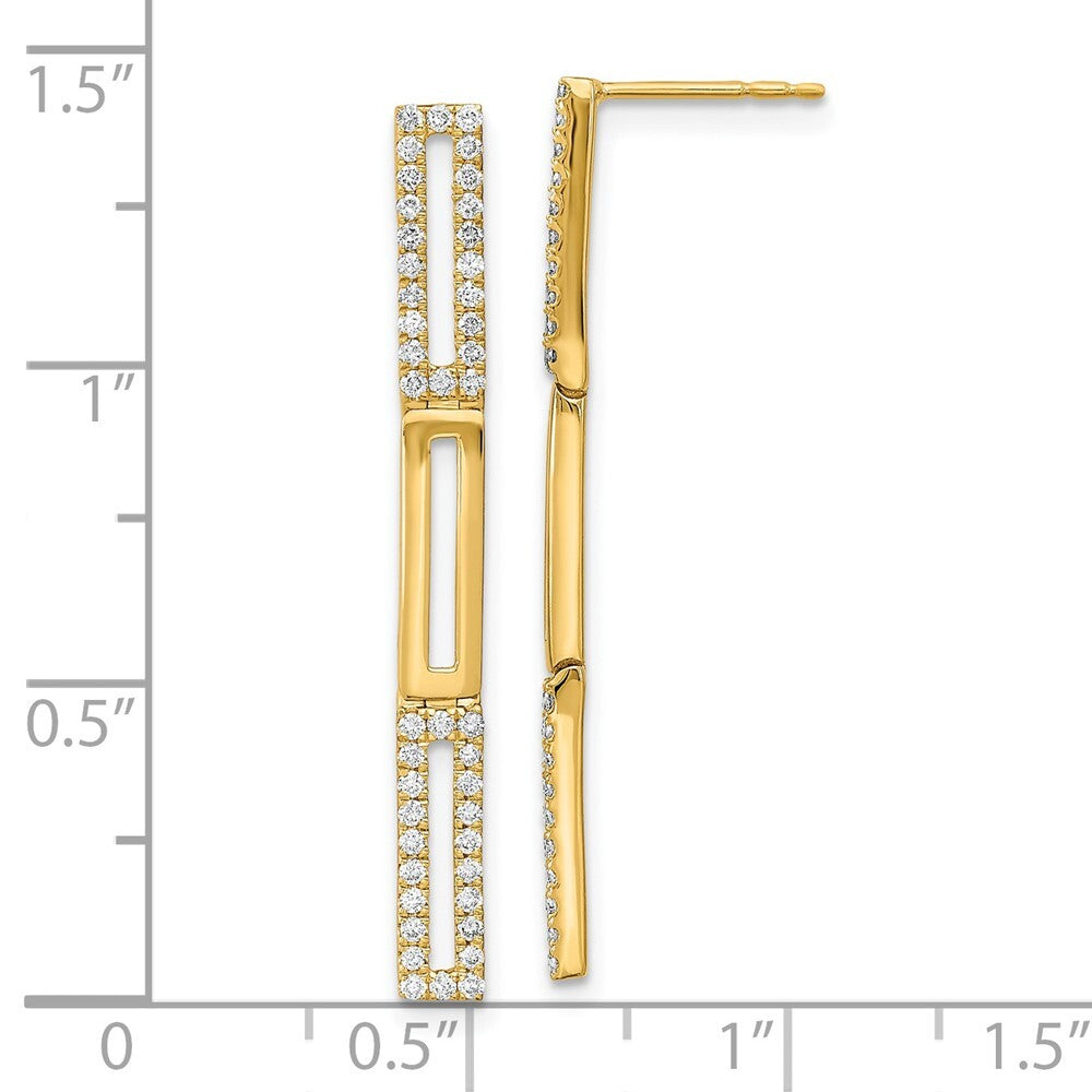 14k Yellow Gold Polished 3 Rectangle Link Diamond Drop & Dangle Earrings