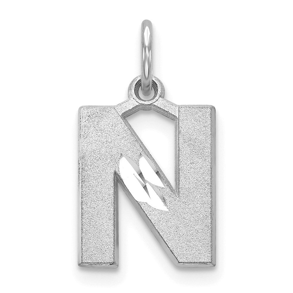 14k White Gold Satin Diamond-cut Letter N Initial Charm Pendant for Women