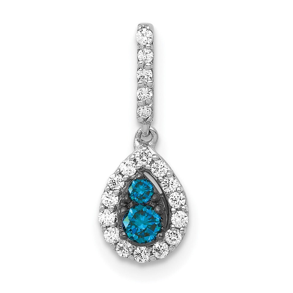 14k White Gold 1/4ct. Blue/White Diamond Teardrop Pendant for Women