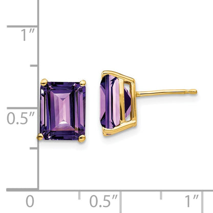 14k Yellow Gold 9x7mm Emerald Cut Amethyst Stud Earrings Gift for Women