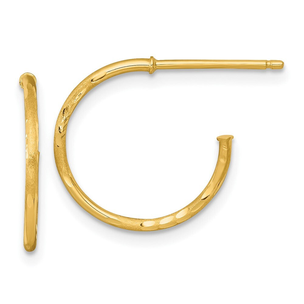 14k Yellow Gold Polished 1.2 x 16mm Diamond-cut Solid C-Hoop Earrings