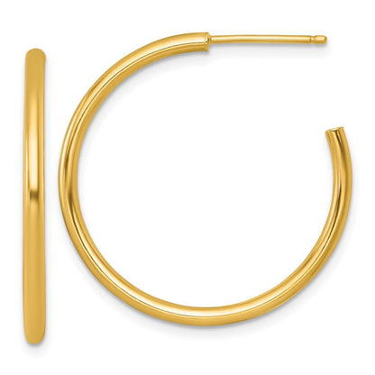 14k Yellow Gold Polished 2 x 30mm Tube C-Hoop Earrings