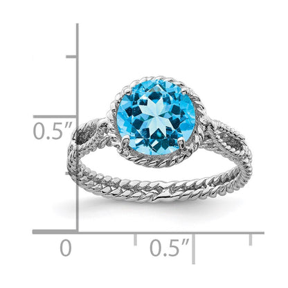 Sterling Silver Rhodium Blue Topaz Twisted Circle Ring Size 6