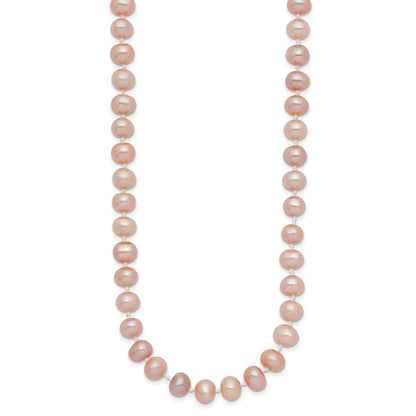14k Yellow Gold 6-7mm Pink Near-Round Freshwater Cultured Pearl 20 inch Necklace