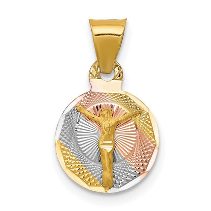 14k Yellow Gold w/Rose and White Rhodium Diamond-Cut Corpus Circle Pendant