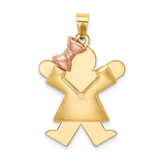14k Two-Tone Gold Puffed Girl with Bow on Left Engravable Charm