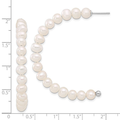 Sterling Silver 5-6mm White Semi-Round Cultured Pearl Post J-Hoop Earrings