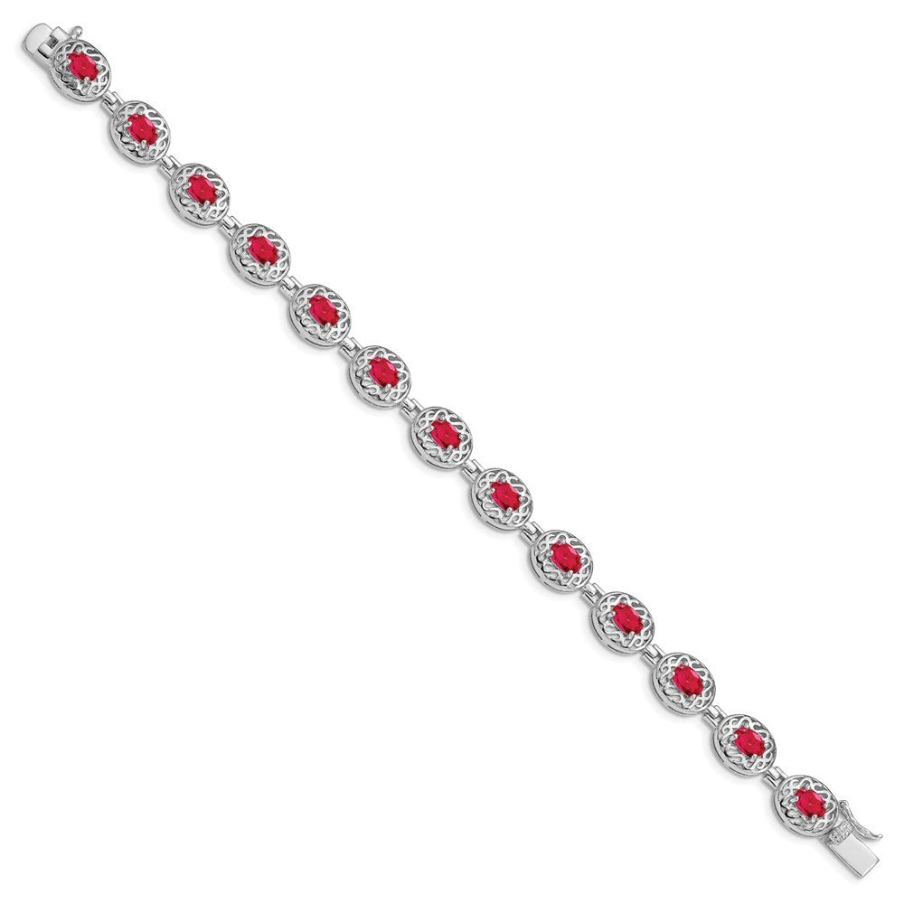 Sterling Silver Rhodium-plated Ruby Bracelet