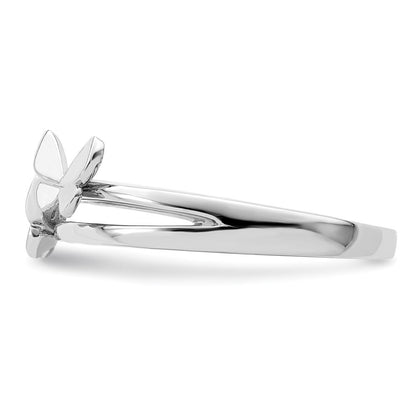 Sterling Silver Rhodium plated CZ Butterflies Ring Size 6