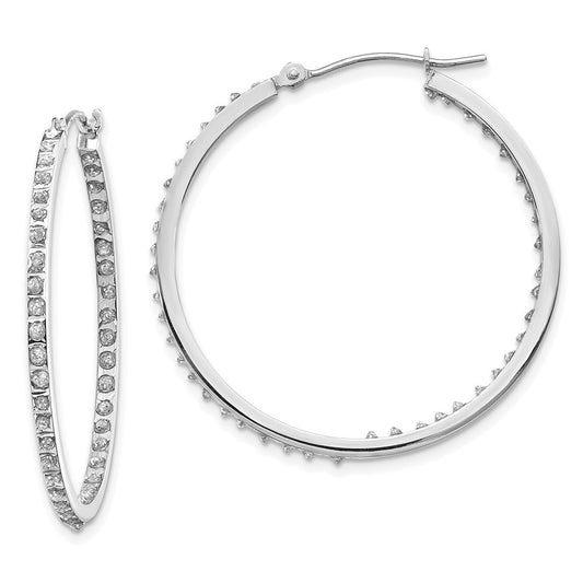 14k White Gold Diamond Round Hinged Hoop Earrings
