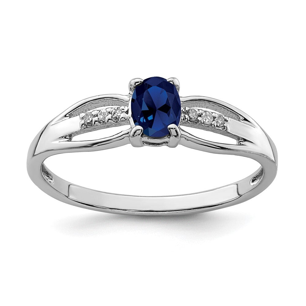 Sterling Silver Rhod-plated Diamond Created Sapphire Ring Size 8