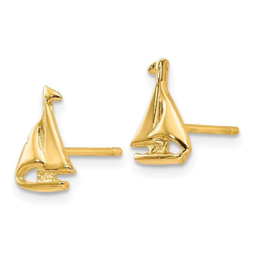 14k Yellow Gold Sail Boat Stud Earrings Gift for Women