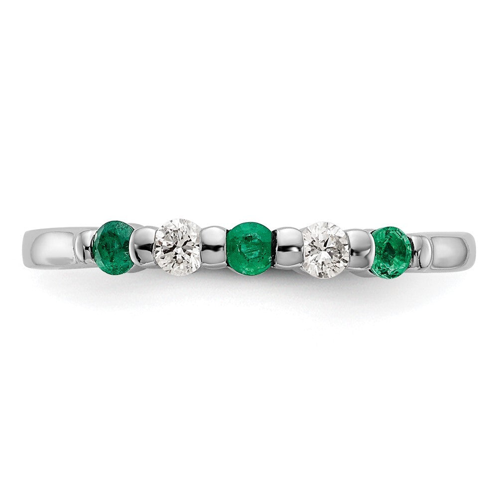 14k White Gold 1/10 carat Diamond and Emerald Complete Band Size 7