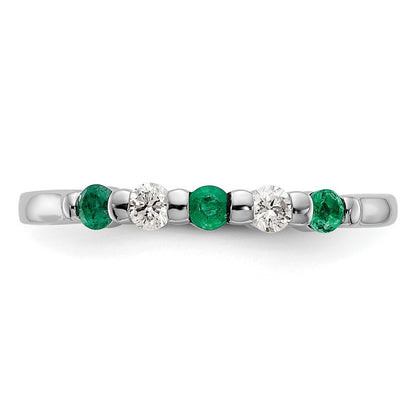14k White Gold 1/10 carat Diamond and Emerald Complete Band Size 7